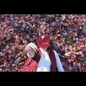 Burgundy vest and cream long sleeve from Dry Goods